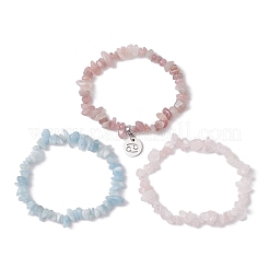 3 ensemble de bracelets extensibles à 3 styles avec aigue-marine naturelle et quartz rose&nbsp;BJEW-JB11076-06