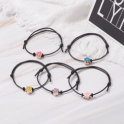 Bracciale con cordino regolabile con perline smaltate acriliche a fiore per ragazze adolescenti&nbsp;BJEW-JB07047