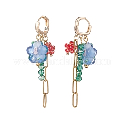 Orecchini a cerchio pendenti lunghi con fiore a lume e nappa in vetro e catena&nbsp;EJEW-TA00138
