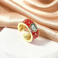 Anillos de puño de latón con micro pavé de circonita cúbica esmaltada para mujer&nbsp;RJEW-L113-019G-02