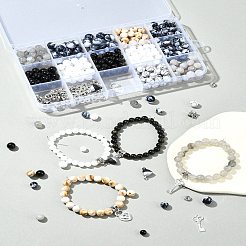 DIY-Sets zur Schmuckherstellung für Paare aus Legierung und runder natürlicher weißer Jade und Obsidian und Crackle-Achat und synthetischen Howlithperlen&nbsp;DIY-FS0007-49