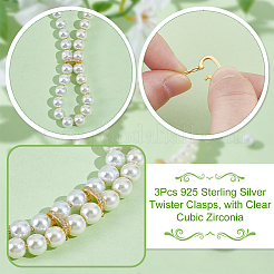 3 Stück 925 Twister-Verschlüsse aus Sterlingsilber&nbsp;STER-NB0001-10G