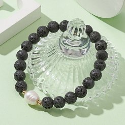 Stretch-Armbänder aus natürlichem Lavagestein und Perlen&nbsp;BJEW-JB09446