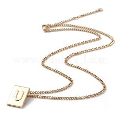 Collier pendentif rectangulaire en acier inoxydable avec lettre initiale pour hommes et femmes&nbsp;NJEW-E090-01G-21