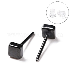 Orecchini a bottone quadrati in ceramica ipoallergenica con zirconi e bioceramica&nbsp;EJEW-Z023-07