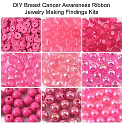 Anhänger aus Emaillelegierung mit rosa Schleife zum Thema Brustkrebs und Perlen aus Acryl und Polymer-Ton zum Finden von Kits&nbsp;DIY-YW0016-34