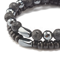 2pcs 2 style roche de lave naturelle et noix de coco et hématite synthétique perlé ensemble de bracelets extensibles&nbsp;BJEW-JB07829