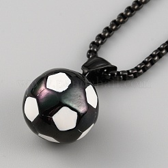 Collana con ciondolo a forma di pallone da calcio in acciaio inossidabile 304 con catene a scatola per donna&nbsp;NJEW-SZC0003-01EB