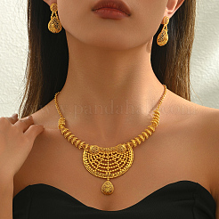Elegante Messing-Sets mit hohlen Tropfenohrringen und Halsketten für Damen&nbsp;CH3228