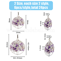 24 stücke 4 arten natürliche amethyst & rose quarz chip legierung europäischen baumeln charme&nbsp;G-HY0001-17