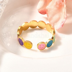 Anello aperto in acciaio inossidabile smaltato 201 per donna&nbsp;RJEW-A053-04G-01