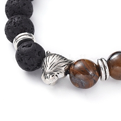 Braccialetti intrecciati regolabili con pietra lavica naturale e occhio di tigre&nbsp;BJEW-JB04987-07