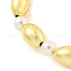 Braccialetti da donna con perline ovali in ottone e imitazione di perle in ABS con placcatura a cremagliera&nbsp;BJEW-P322-14G