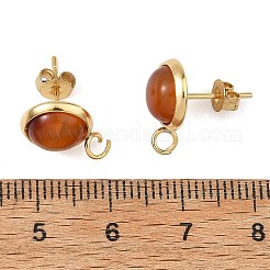 Pendientes de botón de acero inoxidable 304 con engastes de ojo de tigre natural&nbsp;EJEW-JE07335