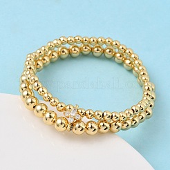 Mehrreihige Armbänder aus Messing mit Mikropavé und Zirkonia-Perlen für Damen&nbsp;BJEW-B148-02A-G