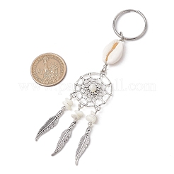 4 llavero de aleación de estilo tibetano con concha natural y turquesa sintética&nbsp;KEYC-JKC01179