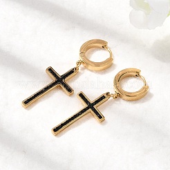 Boucles d'oreilles créoles en acier inoxydable 304 avec strass en argile polymère&nbsp;EJEW-G453-11G-01