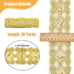Ruban de dentelle de fleurs en polyester de 10 mètre avec paillettes&nbsp;SRIB-WH0026-17C