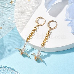 Orecchini pendenti con catena in ottone con gru origami e perline acriliche&nbsp;EJEW-JE05887
