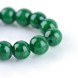 Chapelets de perles de pierres en jade jaune teinte, ronde, vert foncé, 8mm, Trou: 1mm, Environ 50 pcs/chapelet, 15.7 pouce