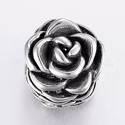 304 Stainless Steel Beads, Large Hole Beads, Flower, Antique Silver, 13.5x13x12mm, Hole: 6mm