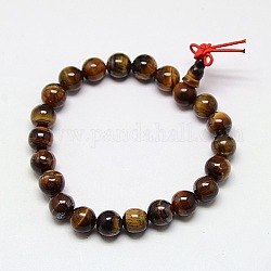 Buddista perline gioielli mala braccialetti bracciali tratto occhio di tigre naturale, braccialetti di perline pietra preziosa rotonda unisex, verga d'oro scuro, 50x8mm