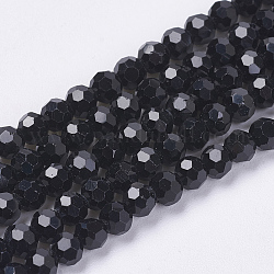 Opache perle di vetro fili, vetro d'imitazione di giada, sfaccettato (32 sfaccettatura), tondo, nero, 3.5~4.5mm, Foro: 0.5 mm, circa 100pcs/filo, 13.9~15.7 pollice (35.5~40 cm)