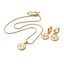 Set di gioielli con farfalla in acciaio inossidabile smaltato, orecchini a cerchio pendenti e collana pendente, oro, collane: 304mm; orecchino: 402 mm