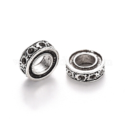 Supports de perles européennes avec strass en alliage de style tibétain, Perles avec un grand trou   , sans plomb, rondlle, argent antique, convient pour strass de 1.4 mm, 10x3.5mm, Trou: 5mm, environ 800 pcs/1000 g