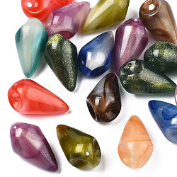 Opaque Acrylic Pendants, Two Tone Color, with Glitter Powder, Teardrop, Mixed Color, 25x14mm, Hole: 1.8mm, about 239pcs/500g