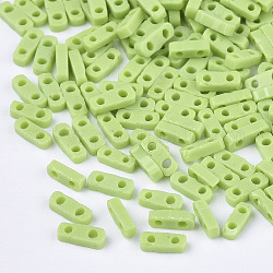 2-Hole Opaque Glass Seed Beads, Rectangle, Light Green, 4.5~5x2x1~1.5mm, Hole: 0.5~0.8mm