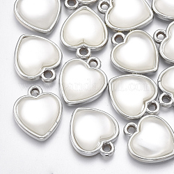 Uv pendenti placcatura acrilico, con materiale acrilico perla imitazione, cuore, platino, 20x17x5mm, Foro: 2 mm