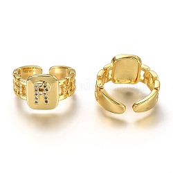 Латунные кольца из манжеты с прозрачным цирконием, открытые кольца, долговечный, прямоугольные, золотые, буква r, размер США 7 1/4 (17.5 мм)