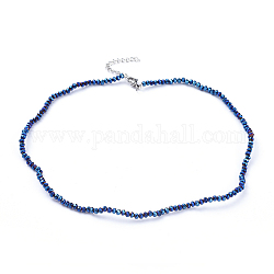 Гальванизирует стеклянные вышитый бисером ожерелья, с застежками-клешнями из нержавеющей стали и цепями для бордюров, Marine Blue, 14.96 дюйм (38 см)
