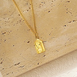 抽象的な人間の顔のステンレス鋼のペンダント ネックレス、キューバ リンク チェーン付き  ゴールドカラー  15.75インチ（40cm）