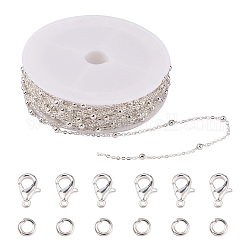 DIY Chain Bracelet Necklace Making Kit, Including Brass Coated Iron Cable Chains, Brass Jump Rings, Alloy Clasps, Silver, Chains: 39.37 Feet(12m)/bag