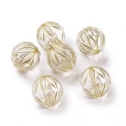 Plating Acrylic Beads, Golden Metal Enlaced, Round, Clear, 13.5x14mm, Hole: 1.8mm, about 350pcs/500g