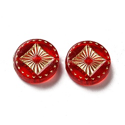 Transparent perles acryliques de placage, métal doré enlaça, plat rond, rouge, 15~15.5x4.5mm, Trou: 1.5~1.8mm