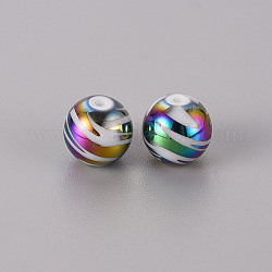 Electroplate Glass Beads, Round with Pattern, Multi-color Plated, 10mm, Hole: 1.2mm