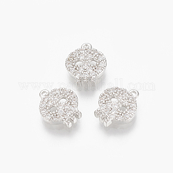Brass Micro Pave Cubic Zirconia Charms, Skull, Platinum, 9x8x2mm, Hole: 0.5mm