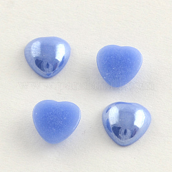 Pearlized Plated Opaque Glass Cabochons, Heart, Cornflower Blue, 6x6x2.5mm