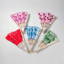 Plastic Cloth Fans, with Iron Findings, Random Pattern Fan Bone, Mixed Color, 245x410x26mm