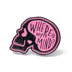 ¿dónde está mi mente pin de esmalte, broche de aleación de calavera de halloween para ropa de mochila, electroforesis negro, color de rosa caliente, 23x30x1.5mm