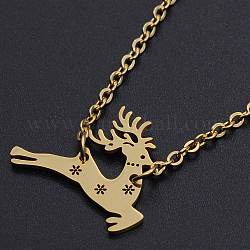 Christmas Theme, 201 Stainless Steel Pendant Necklaces, with Cable Chains and Lobster Claw Clasps, Reindeer, Golden, 16.53 inch(42cm)