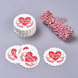 紙ギフトタグ  hange tags  美術工芸用  コットンコード付き  バレンタインデーのために  特にypuのための言葉を持つ花  ホワイト＆レッド  45x0.5mm  50個/セット