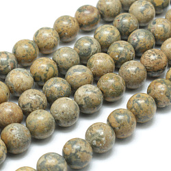 Round Natural Yellow Leopard Skin Jasper Gemstone Bead Strands, 12mm, Hole: 1mm, about 34pcs/strand, 15.7 inch