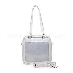 PUレザーショルダーバッグ  正方形の女性のバッグ  クリアウィンドウ付き  ホワイト  24x24x8cm