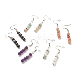 Boucles d'oreilles pendantes à perles rondes et pierres précieuses, 304 boucles d'oreilles pendantes en acier inoxydable pour femme, 54mm, pin: 0.7 mm