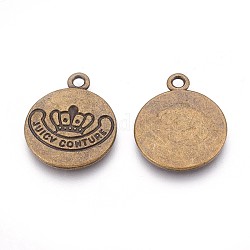 Alloy Pendants, Flat Round, Antique Bronze, Lead Free and Cadmium Free, 22.5x18x1.5mm, Hole: 2mm