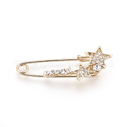 Golden Plated Alloy Brooches, with Rhinestone, Star, Crystal, 40x17x7mm, Pin: 1mm